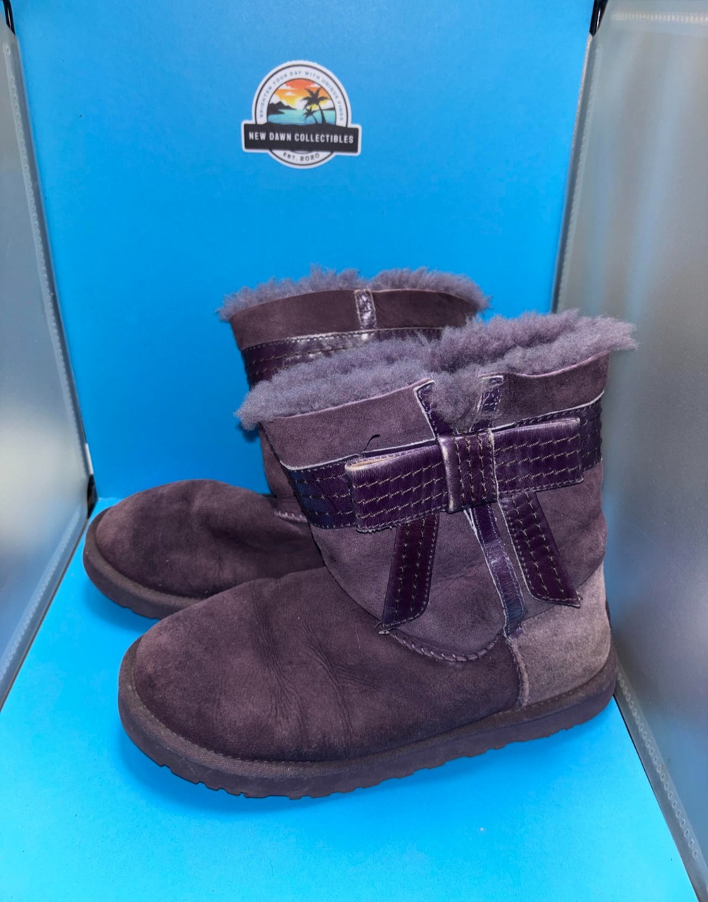 UGG Josette Boots Womens 8 Sangria Purple Suede Sheepskin Bow Winter 1003174